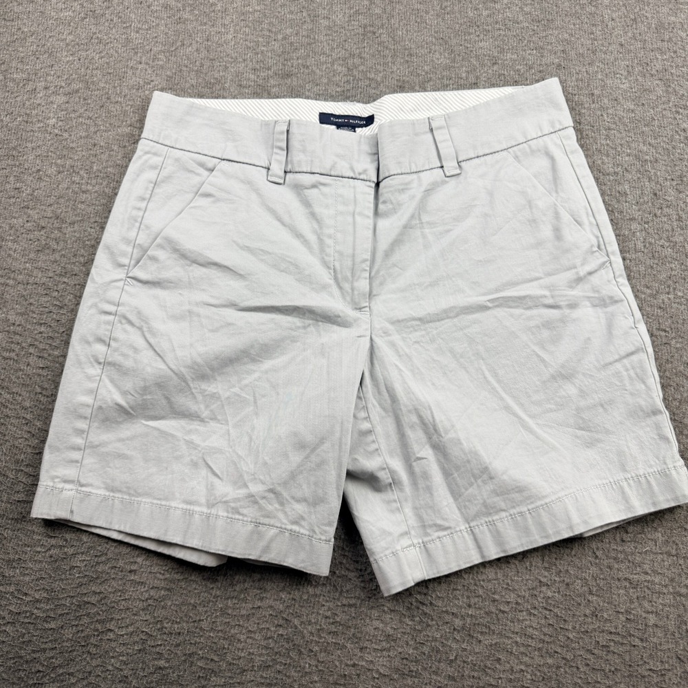 Tommy Hilfiger Chino Shorts Women's 4‎ Gray Stretch Cotton Mid Rise 7" Inseam
